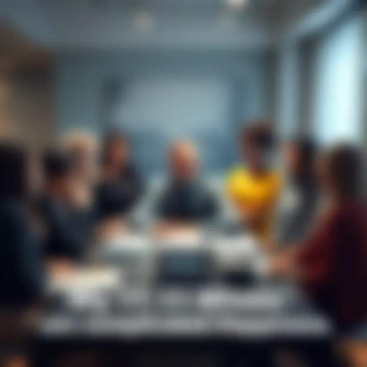 A man sitting at a table with papers, looking puzzled, while 11 women of various backgrounds discuss their feelings around him.