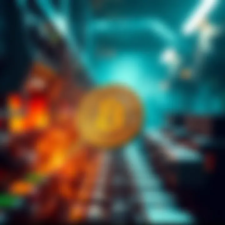 A visual representation of the 20 millionth Bitcoin being mined, featuring a digital Bitcoin symbol and mining equipment in action.