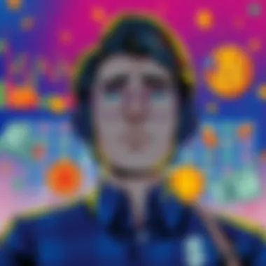 Illustration of a person considering a 401k transfer from Merrill to Vanguard for Bitcoin ETFs, with money and stock symbols around