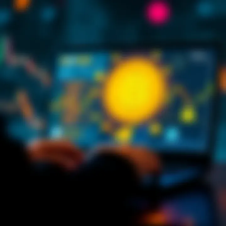 A person using a laptop to access their Bitcoin wallet on screen, showing cryptocurrency graphics and security icons.