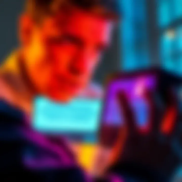 A person looks worried while checking their bank account, with a message showing account restrictions and locked funds on a screen.