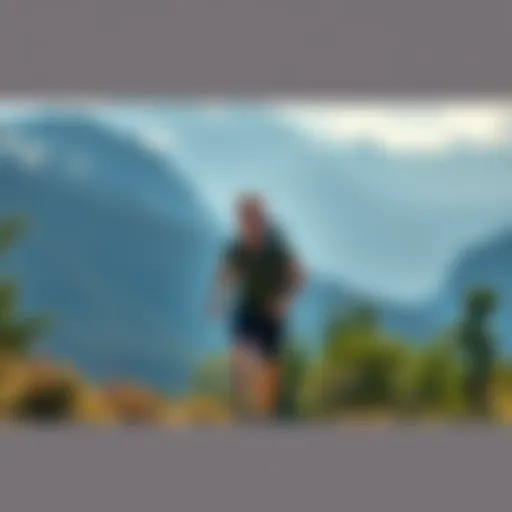 A person enjoying a hike in nature, surrounded by trees and mountains, representing an active lifestyle.