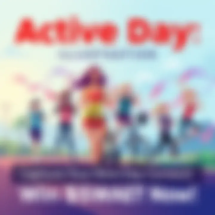 Active Day Contest Illustration A vibrant scene showing people engaging in various physical activities like running, biking, and yoga, representing an active lifestyle for the contest.
