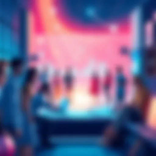 An illustration showing diverse people collaborating on projects in a vibrant digital environment, symbolizing connection and innovation in Gnoland.