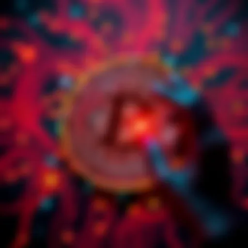 A digital representation of artificial intelligence targeting a Bitcoin symbol, with circuits in the background