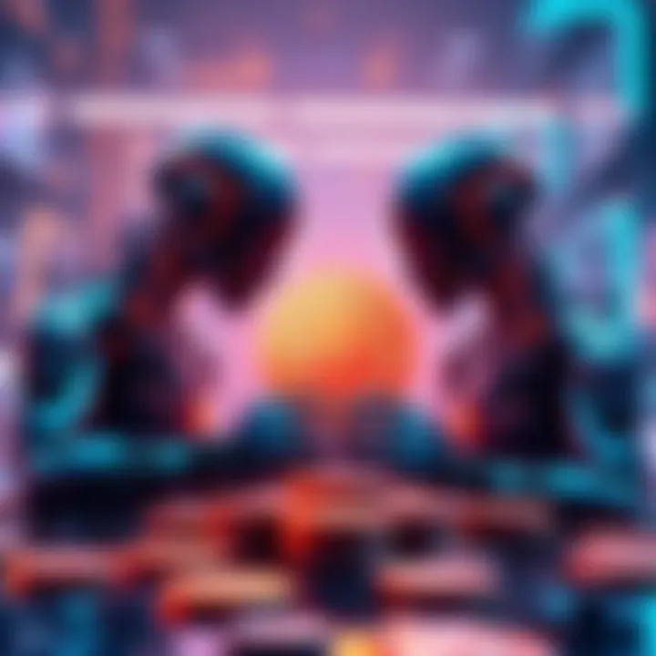 Illustration of AI agents interacting with digital cryptocurrency coins in a virtual environment