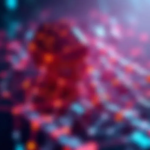 A visual representation of AI working with blockchain technology, featuring computer graphics of AI algorithms interacting with blockchain chains.