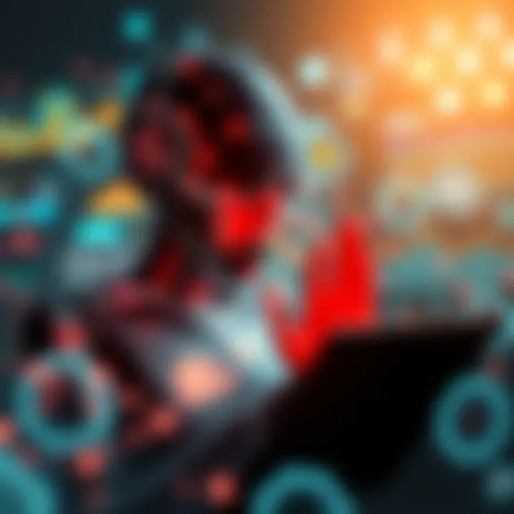 A depiction of artificial intelligence analyzing financial data with digital payment icons around