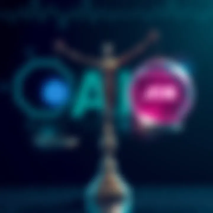 A person balancing a scale with AI on one side and job symbols on the other, representing the job market concerns with AI integration.