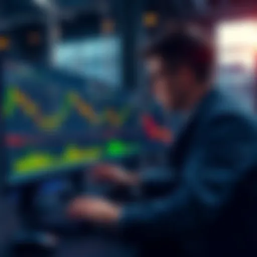 A person analyzing stock charts on a computer with an AI interface, highlighting important details in trading strategies