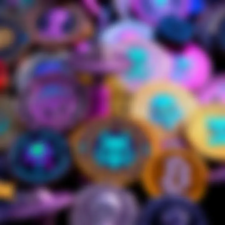 A collection of colorful coins featuring alien and UFO designs, symbolizing the rise of crypto influenced by extraterrestrial themes.