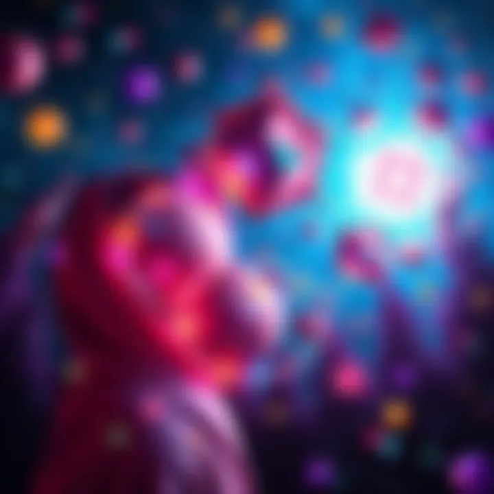 Alternate Dimensions Concept Representation of various alternate dimensions with vibrant colors and shapes blending into a starry background.