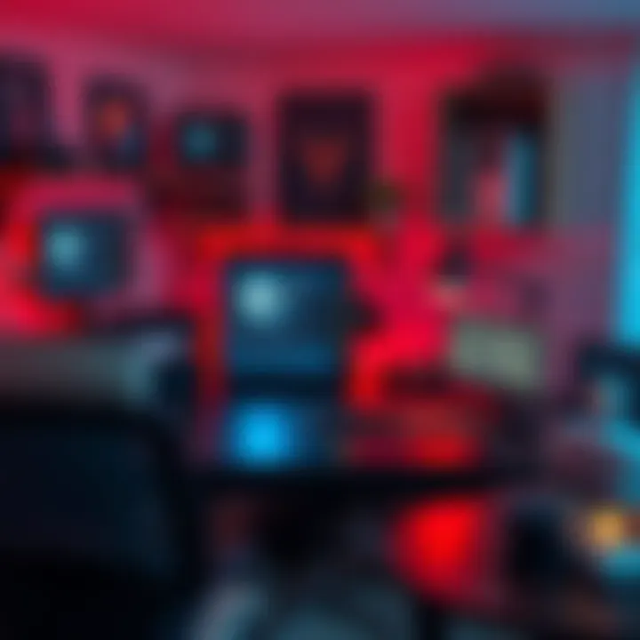 A home office with an Antminer device running, surrounded by computer equipment and a workspace.
