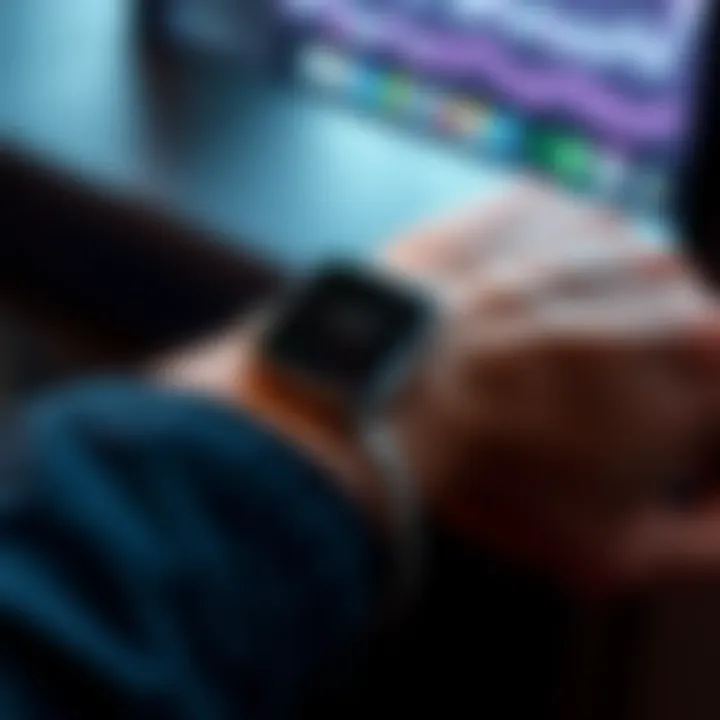A close-up of an Apple Watch Series 12 displaying health metrics on a person's wrist.