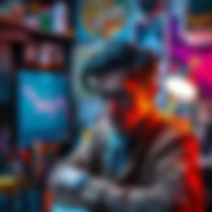 Artist looks worried after crypto theft A concerned artist surrounded by art supplies with a digital screen showing declining cryptocurrency values