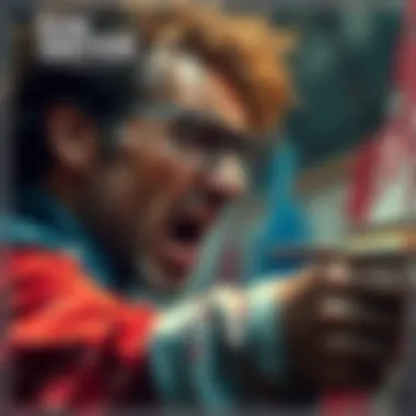 Artist expressing raw emotion An artist passionately painting on canvas, with visible anger and determination in their expression