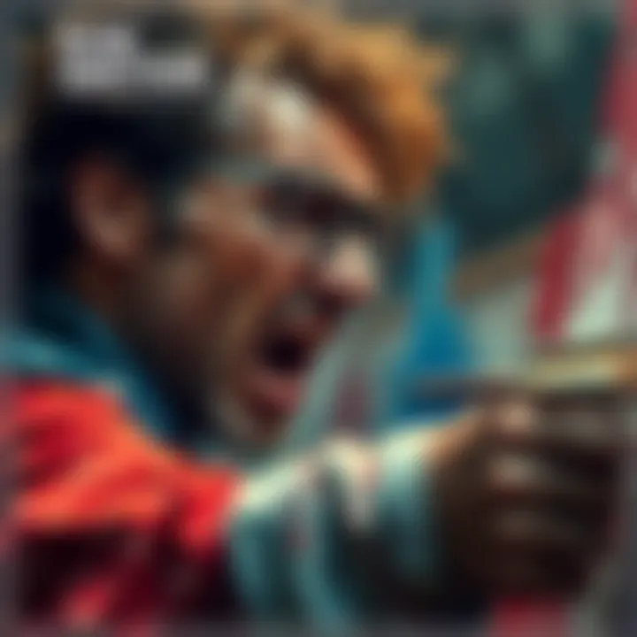 Artist expressing raw emotion An artist passionately painting on canvas, with visible anger and determination in their expression