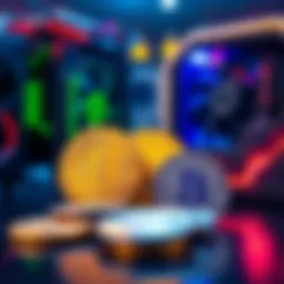 A comparison of ASIC mining machines and physical Bitcoin coins, representing decisions in cryptocurrency investing.