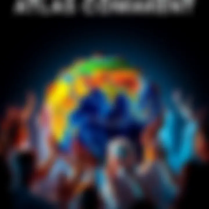 A vibrant globe representing Atlas Earth with supportive people surrounding it, showcasing unity and resilience.