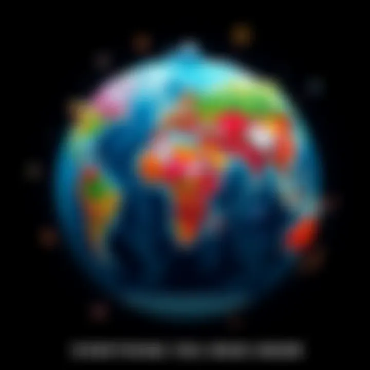 A digital map highlighting key features of Atlas Earth with vibrant colors and symbols representing its unique aspects.