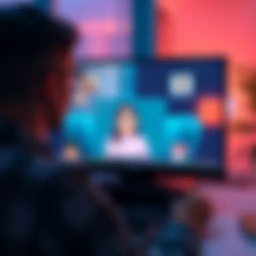 A person engaging in a virtual coaching session with an avatar on a screen, highlighting personal growth and support