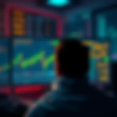 A person looking at a computer screen showing cryptocurrency charts and a warning sign about AWS outages, symbolizing the risks in centralized systems.