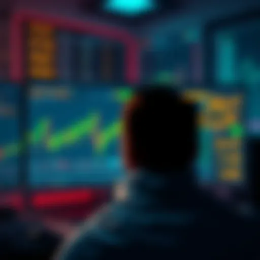 A person looking at a computer screen showing cryptocurrency charts and a warning sign about AWS outages, symbolizing the risks in centralized systems.