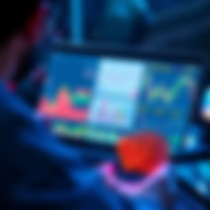 Balancing Cryptocurrency Portfolio A person analyzing a diverse cryptocurrency portfolio on a laptop with graphs and charts displayed on the screen.
