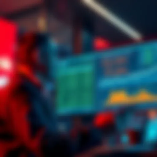 A bank representative reviewing a customer's spending habits on a digital screen