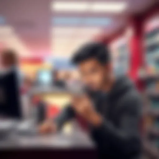 A person looking disappointed while using a smartphone in a bank, showing issues with a cryptocurrency purchase