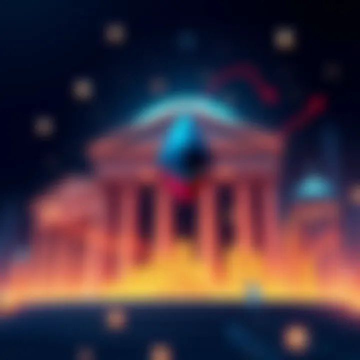 Illustration of banks transferring assets to Ethereum, showcasing financial growth and stability in the crypto market.