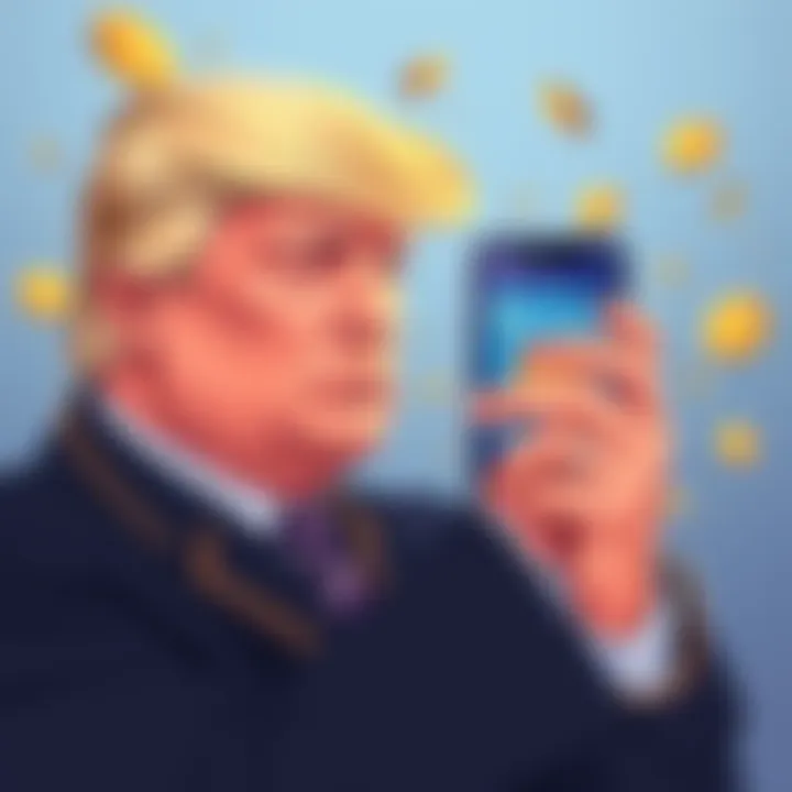 Barron Trump and Cryptocurrency Illustration of Barron Trump with a smartphone showing a cryptocurrency wallet interface