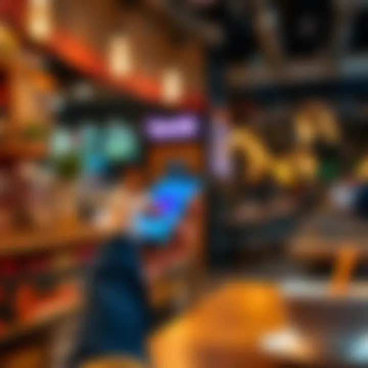 A person using their smartphone to make a payment through the Base app in a coffee shop, showcasing a smooth transaction experience.