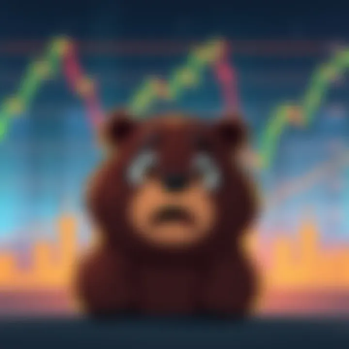 A cartoon bear looking worried in front of a stock market chart showing a downward trend