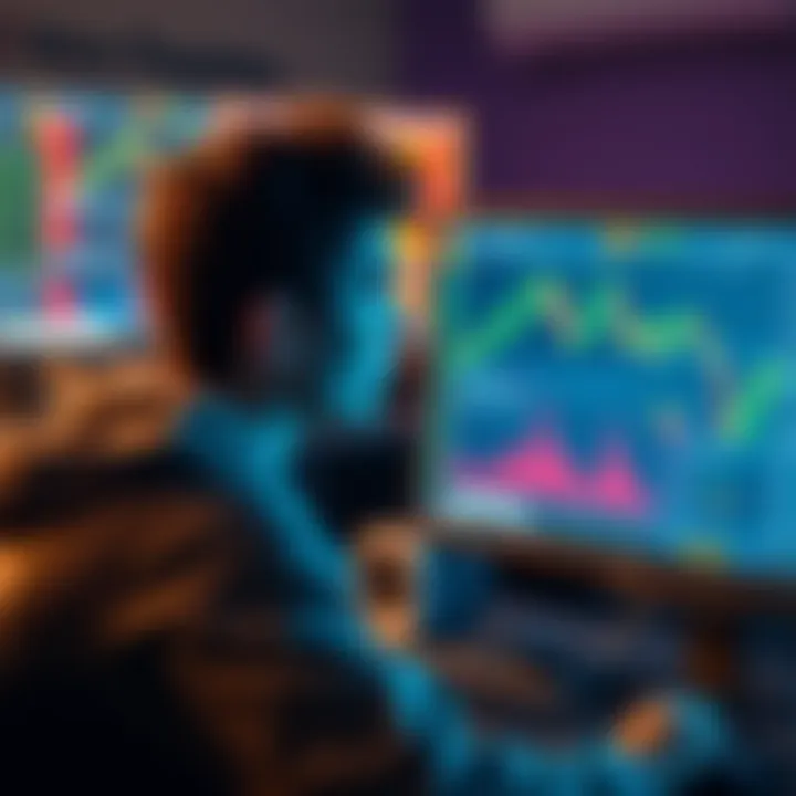 A person looking at a computer screen displaying cryptocurrency charts and information, representing a beginner's journey into the crypto world.