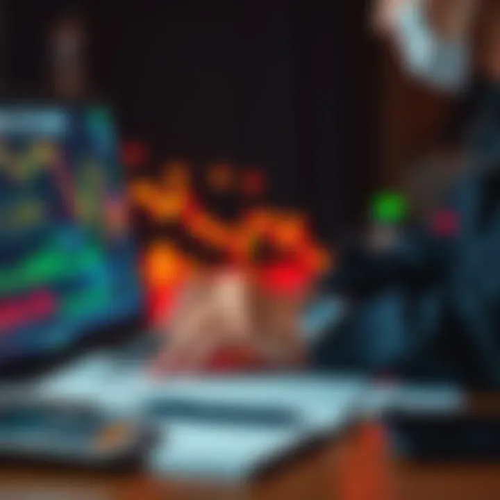 A person looking at cryptocurrency charts on a laptop, with notes and a calculator nearby, symbolizing the learning process in crypto trading.