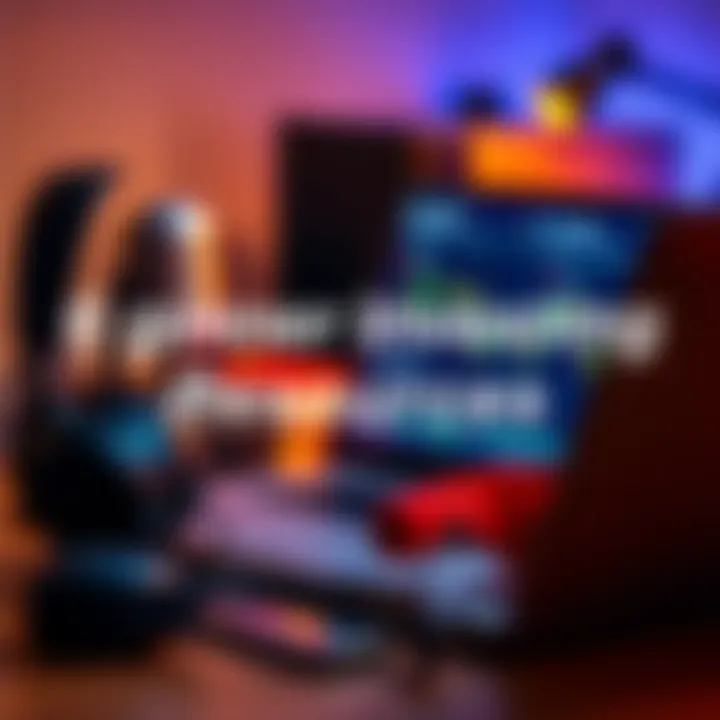 A collection of podcasts and online classes for beginner investors, featuring headphones and a laptop