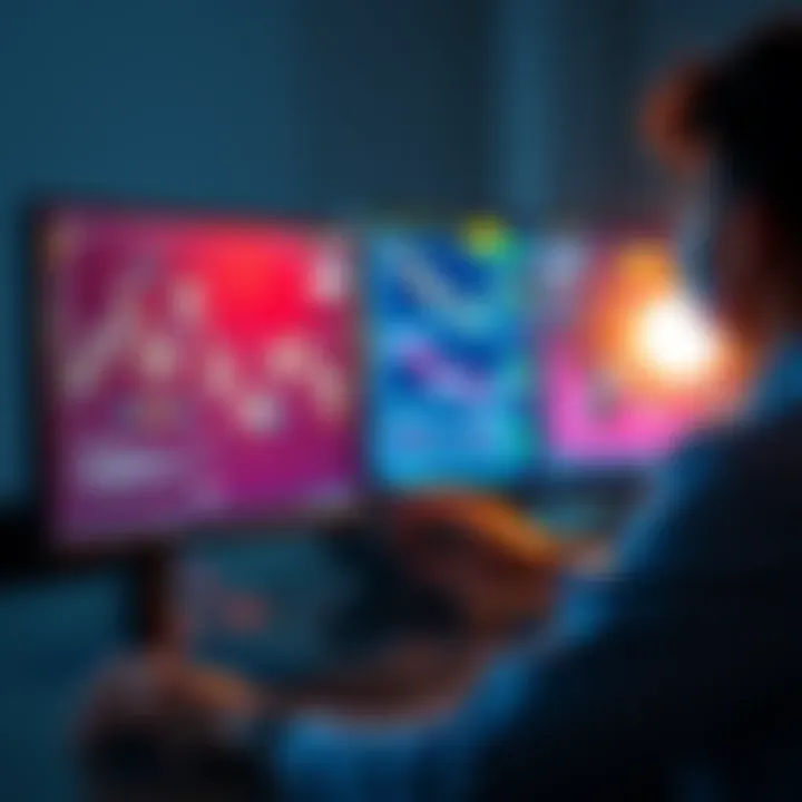 A person looking at a computer screen with cryptocurrency graphs and charts while considering investments