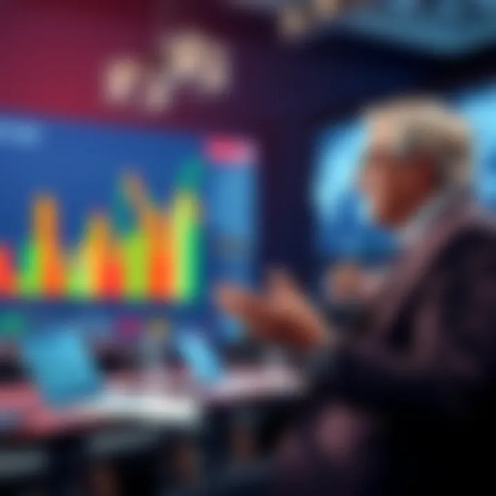 Financial expert discusses Bessent's plan for bond buybacks at a conference with graphs and charts in the background.