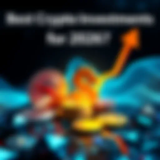 Graphic showing popular cryptocurrencies like Chainlink, HBAR, and XRP with a dollar sign and upward trend arrow