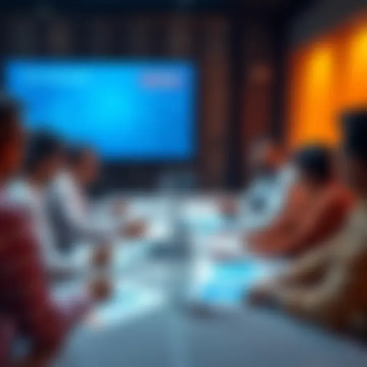 A group of people discussing cryptocurrency tax reforms at a meeting with charts and graphs on the table