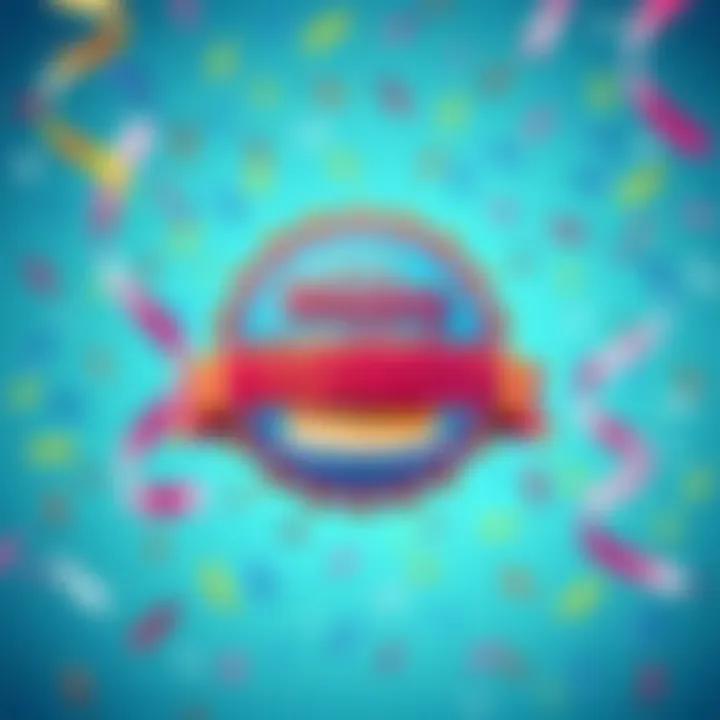 A colorful birthday badge with confetti and a cake illustration, symbolizing a celebration on a person's special day.