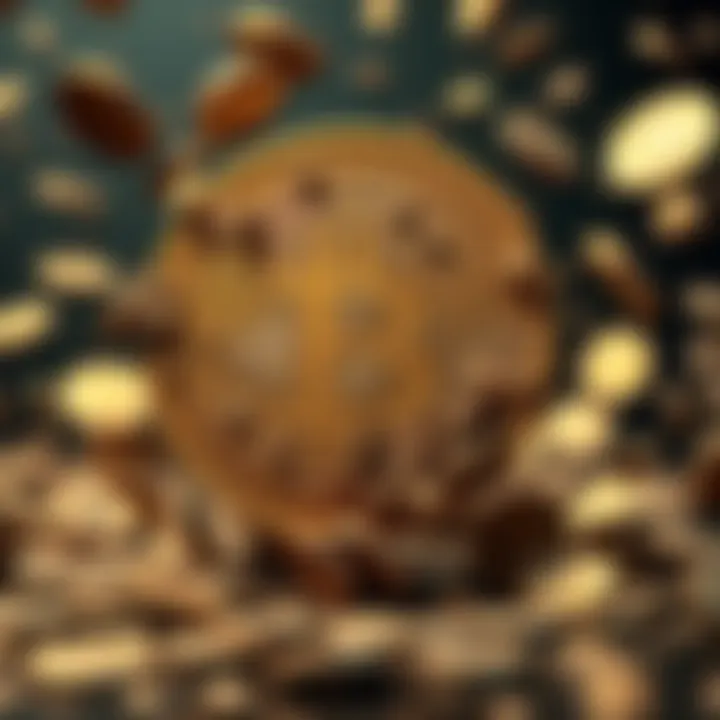 A crumbling Bitcoin symbol with falling coins around it, representing the decline of the cryptocurrency’s value.