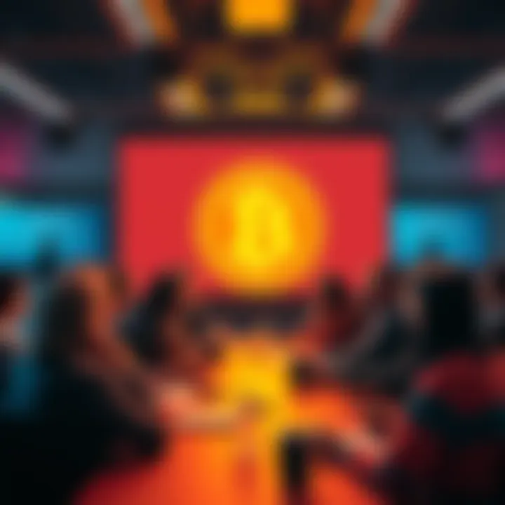 A group of people engaging in a lively discussion about Bitcoin at a forum
