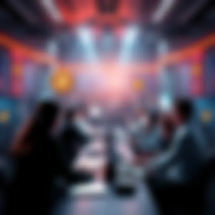 A vibrant online forum scene with people discussing Bitcoin, sharing ideas and insights.