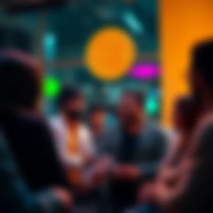 People engaging in a conversation about Bitcoin, sharing thoughts and questions in a community setting.