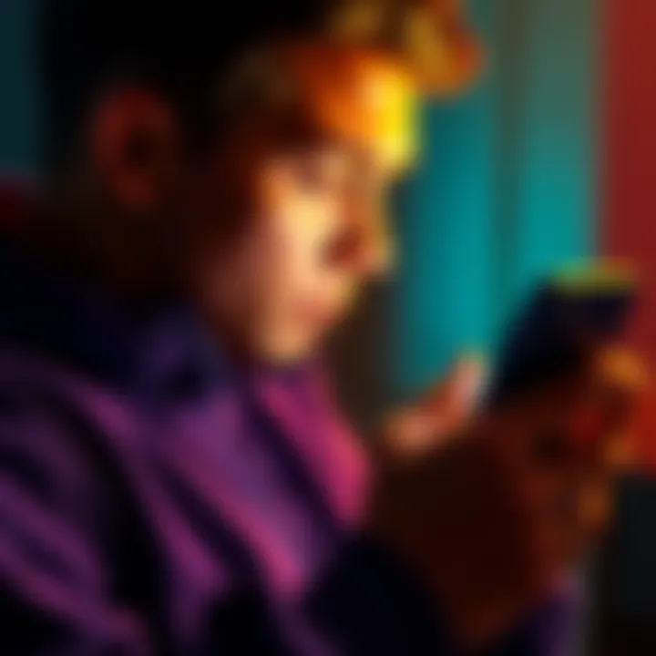 A person quietly checking their Bitcoin wallet on a smartphone, with a thoughtful expression, surrounded by muted colors to represent secrecy about profits.