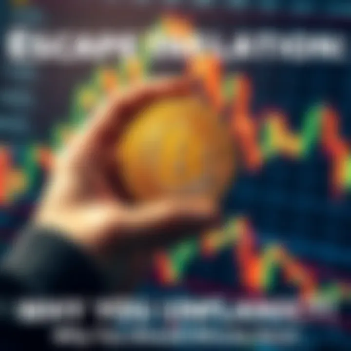 A person holding a physical Bitcoin with financial charts in the background