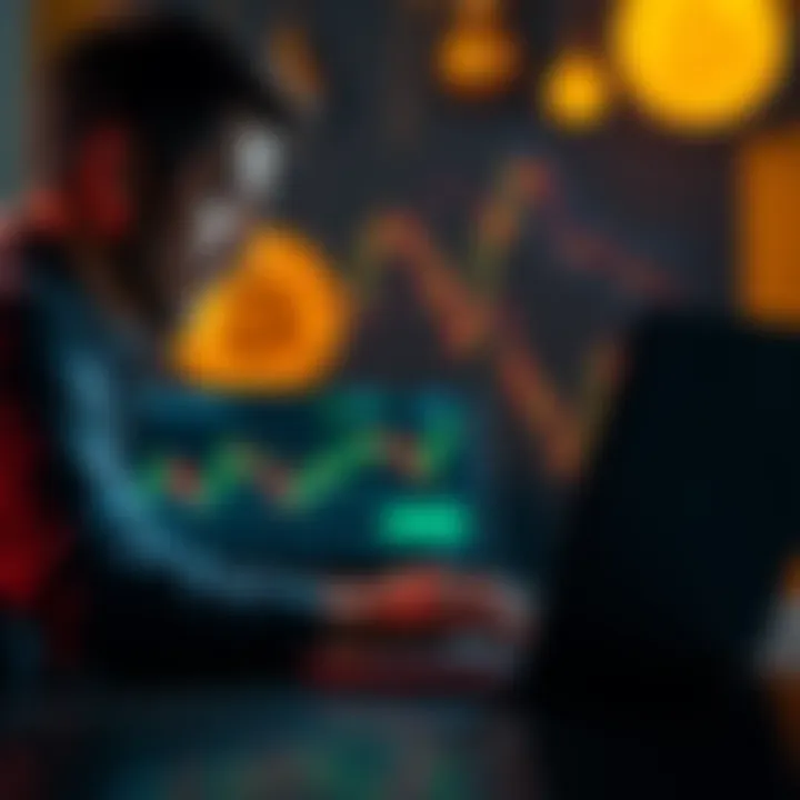 Person considering investment options while looking at Bitcoin charts on a laptop.