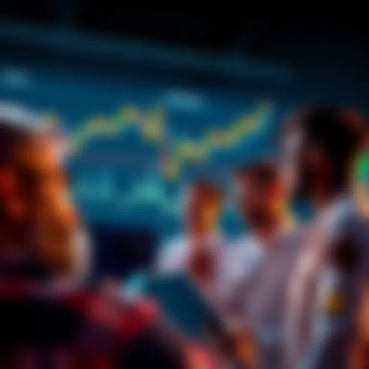 A group of people looking at Bitcoin charts and discussing investment strategies